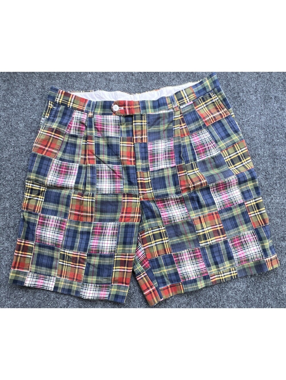 Vtg 90s BERLE Patchwork Madras Shorts 36 NWOT USA Made Preppy Ivy Coastal Golf